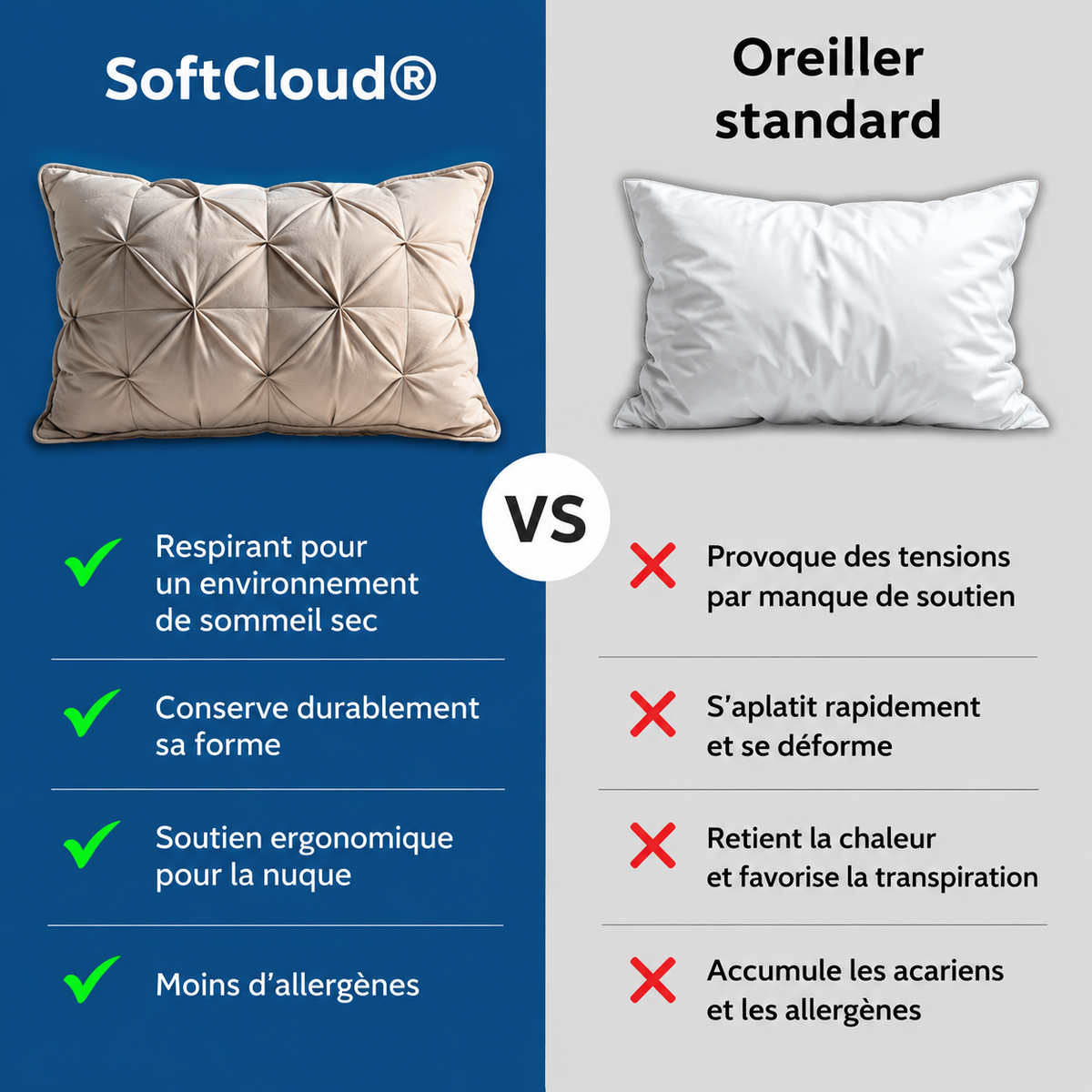 Oreiller hypoallergénique de confort supérieur